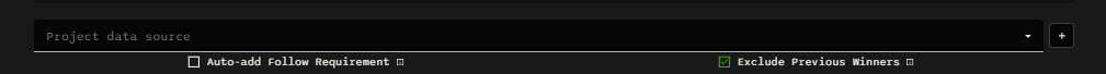Project data source, follow requirement, and previous winner controls.