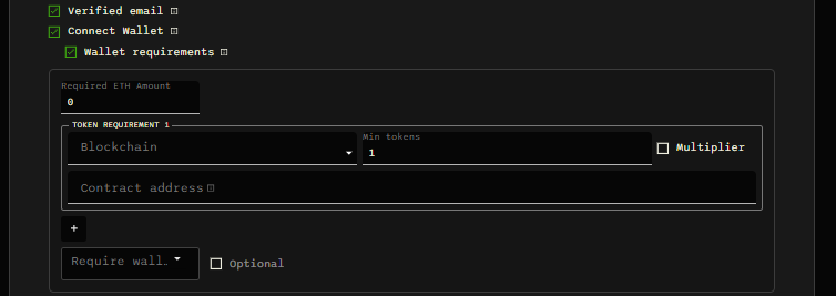 Wallet balance and token holding requirements.