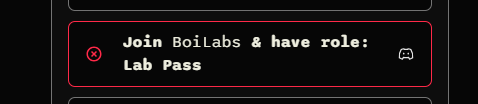 An unmet Discord role requirement highlighted with a red border and a cross icon.