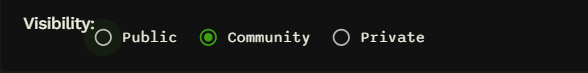 Public, Community, and Private raffle visibility options.
