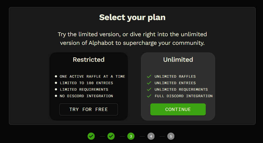 Restricted and Unlimited plan selection.
